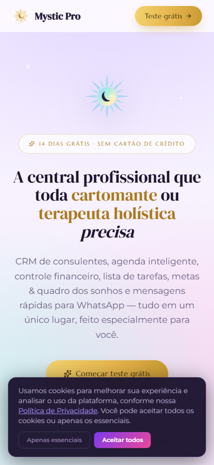 Página inicial do Mystic Pro