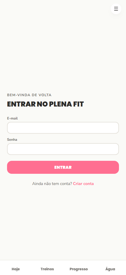Tela de login do Plena Fit