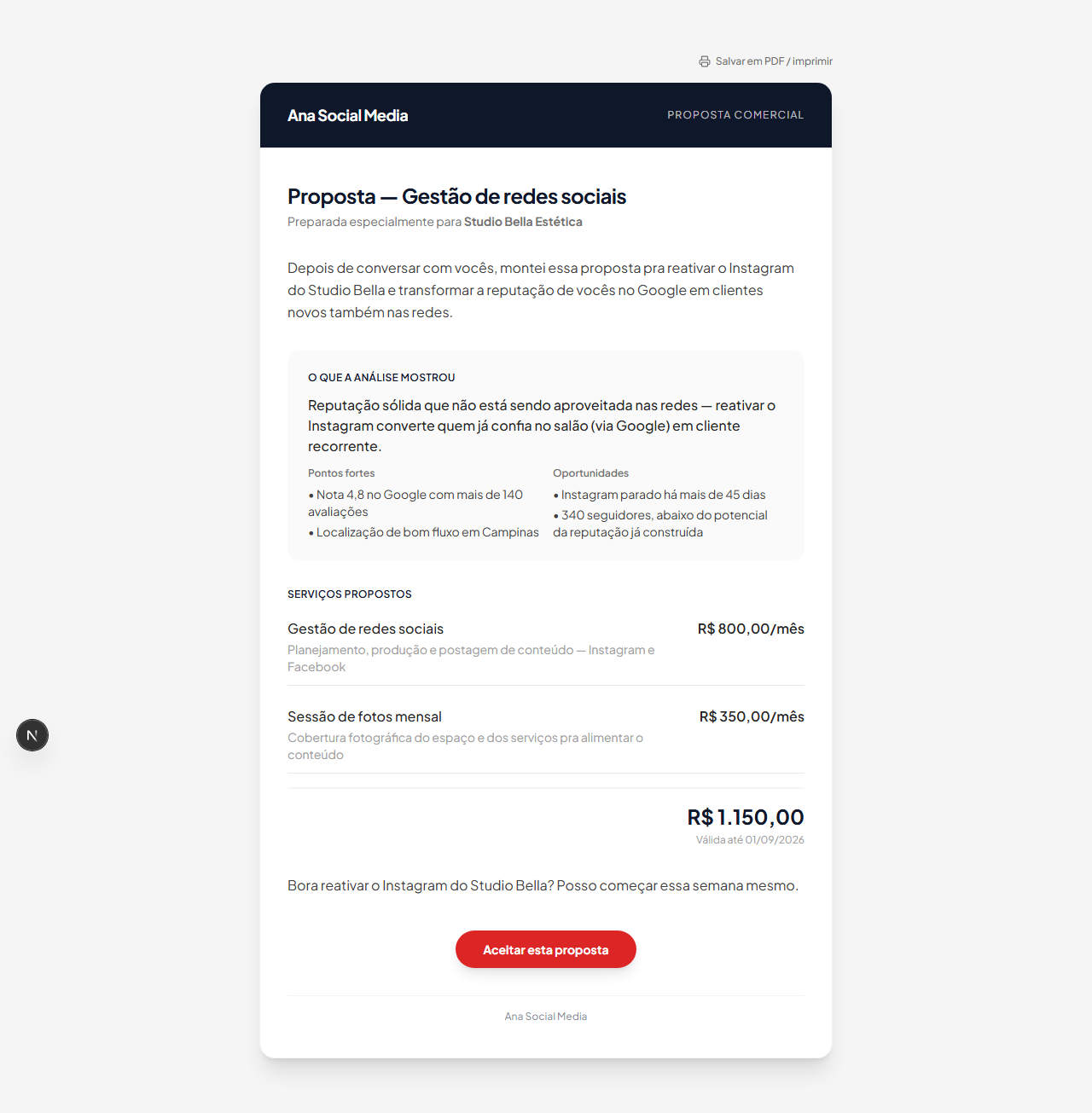 Gerador de propostas do Vendante