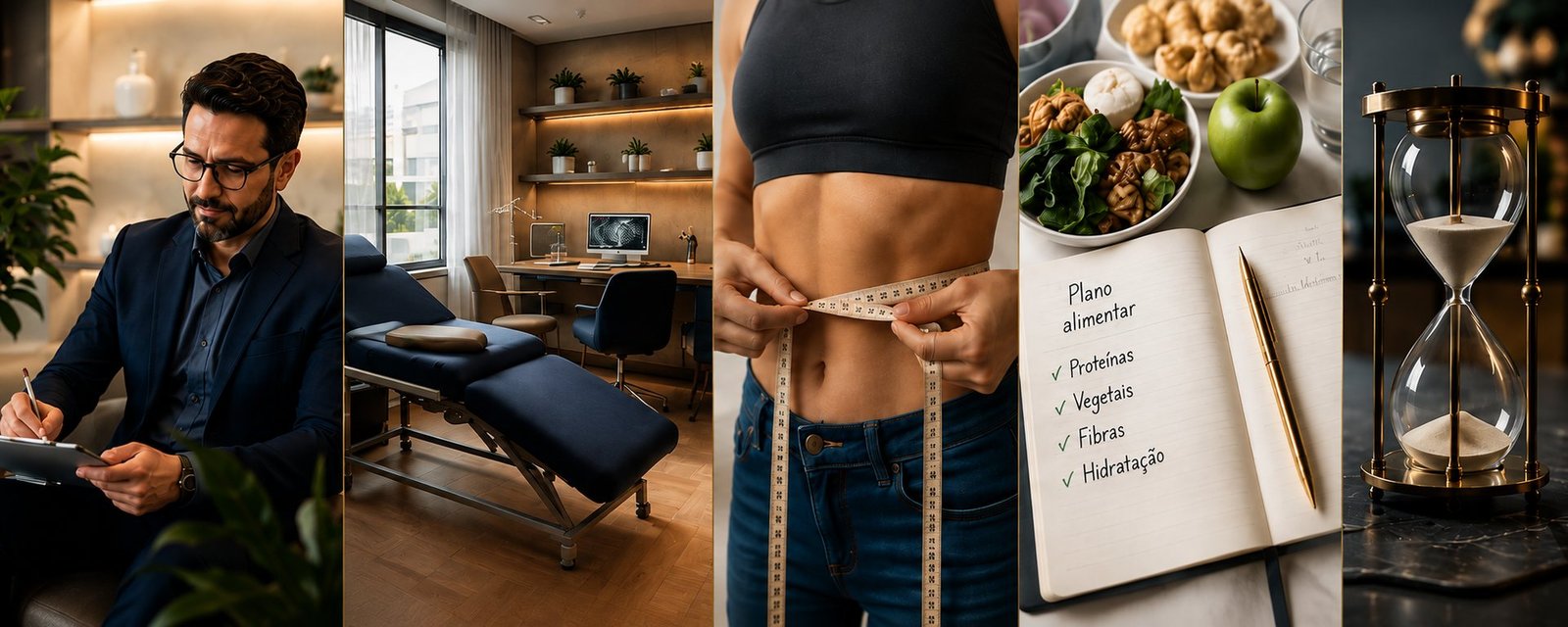 Colagem do consult&oacute;rio, avalia&ccedil;&atilde;o corporal e plano alimentar