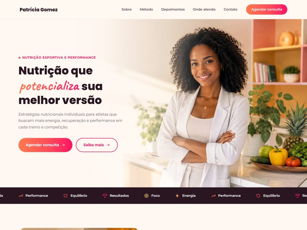 Site da nutricionista esportiva Patrícia Gomez
