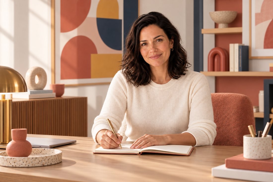 Fernanda Bernardo escrevendo à mesa do consultório